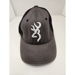 Browning Hat Cap Fitted S/M Gray Trucker Mesh Vented Hunting‎ Deer Logo